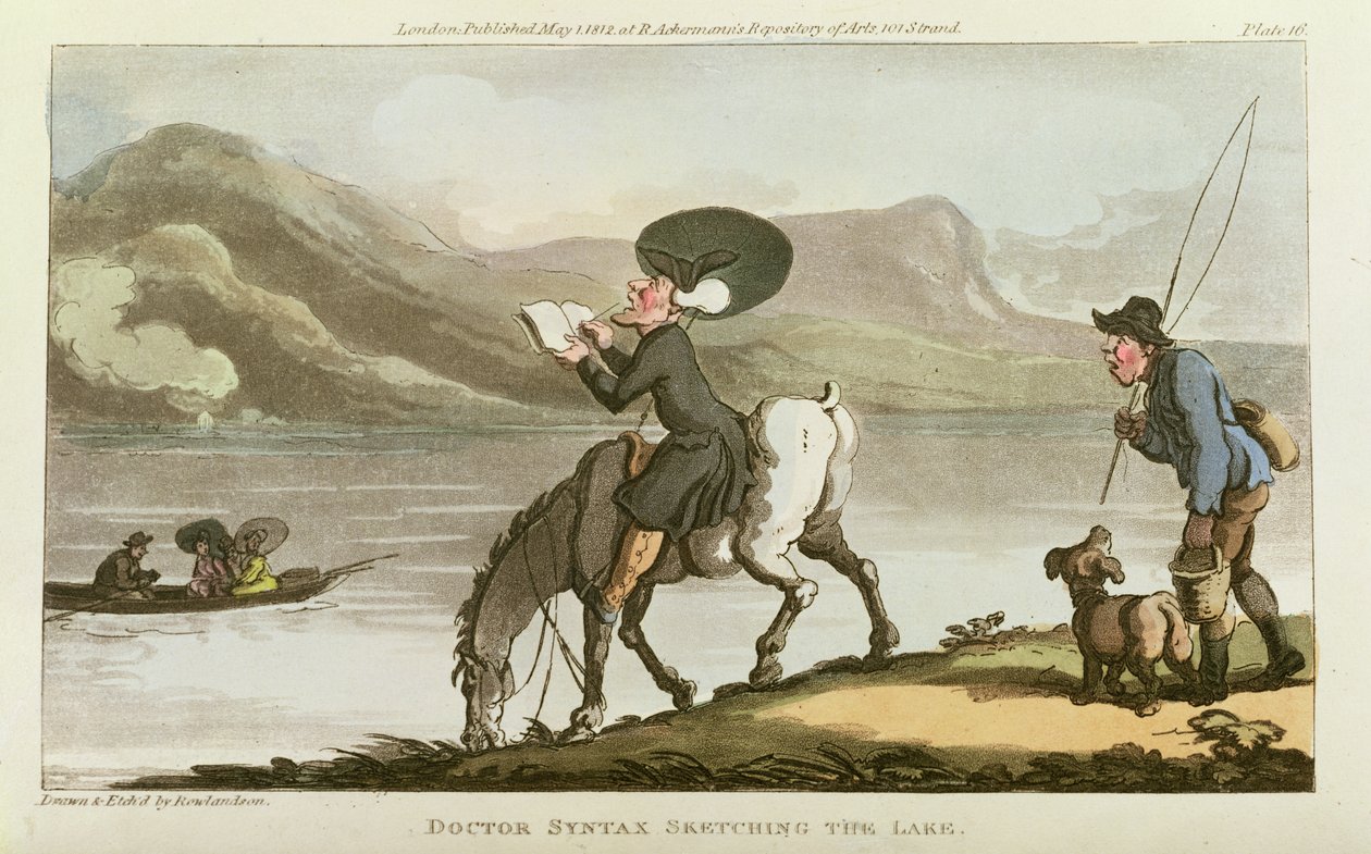 Dr Syntax szkicuje jezioro autorstwa Thomas Rowlandson