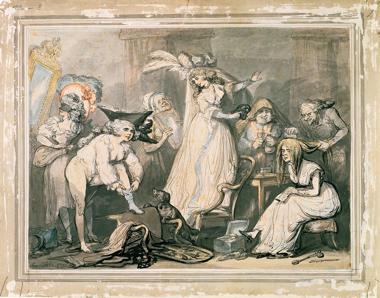 Opatrunek na maskaradę, 1790 (pióro i toaleta na ołówku na papierze) autorstwa Thomas Rowlandson