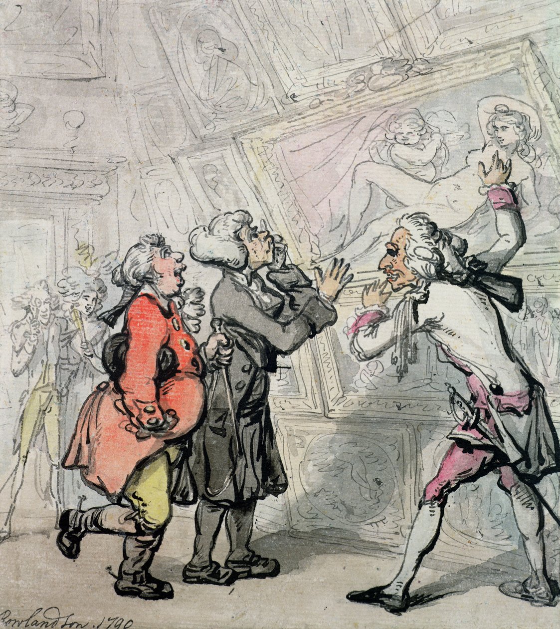 Anglicy oglądają zdjęcia na Grand Tour, 1790 (atrament i toaleta na papierze) autorstwa Thomas Rowlandson