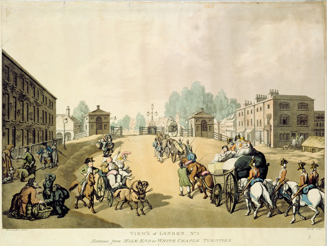 Wjazd od Mile End lub Whitechapel Turnpike autorstwa Thomas Rowlandson
