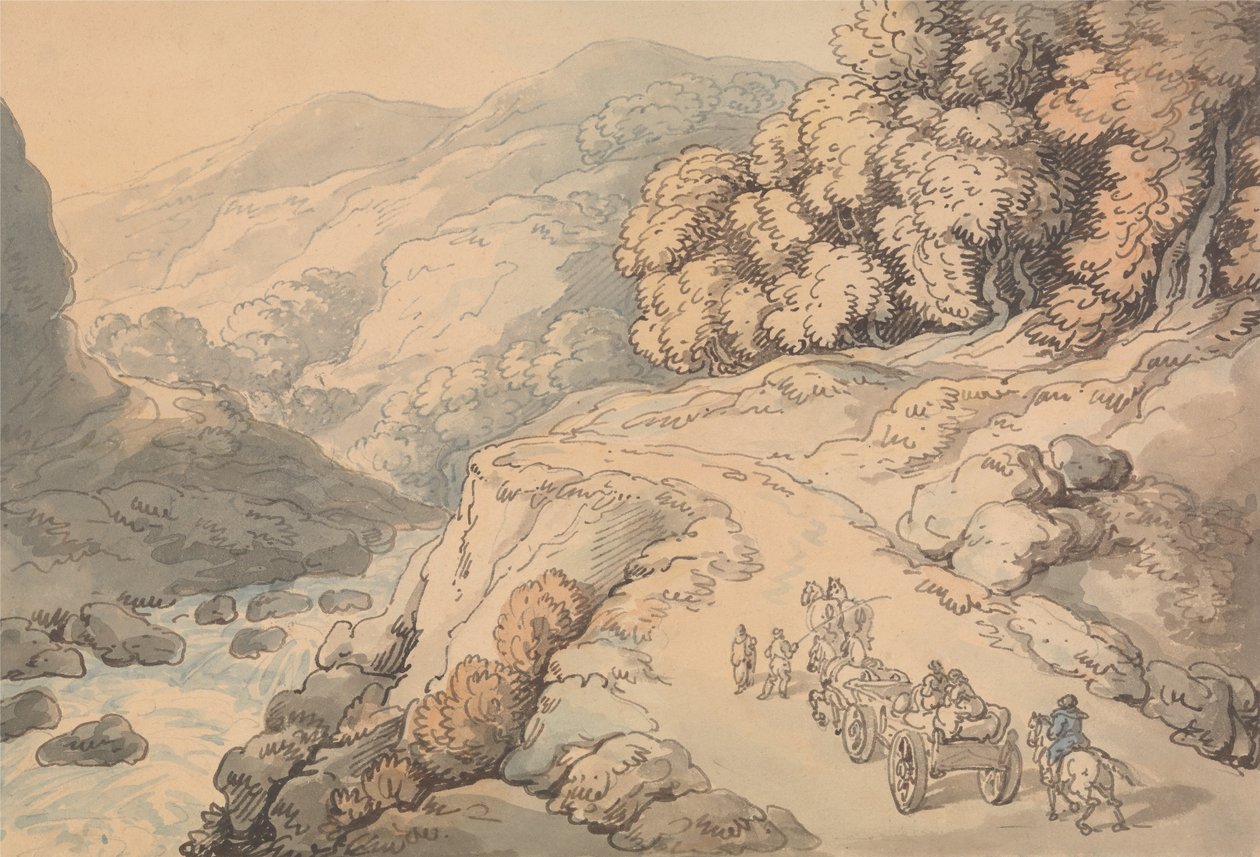 Wodospady na rzece Conwy, Północna Walia autorstwa Thomas Rowlandson