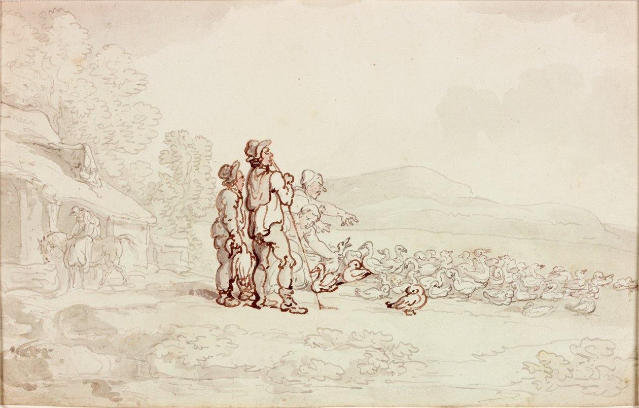 Scena na farmie ze stadem gęsi (ołówek i akwarela na papierze) autorstwa Thomas Rowlandson