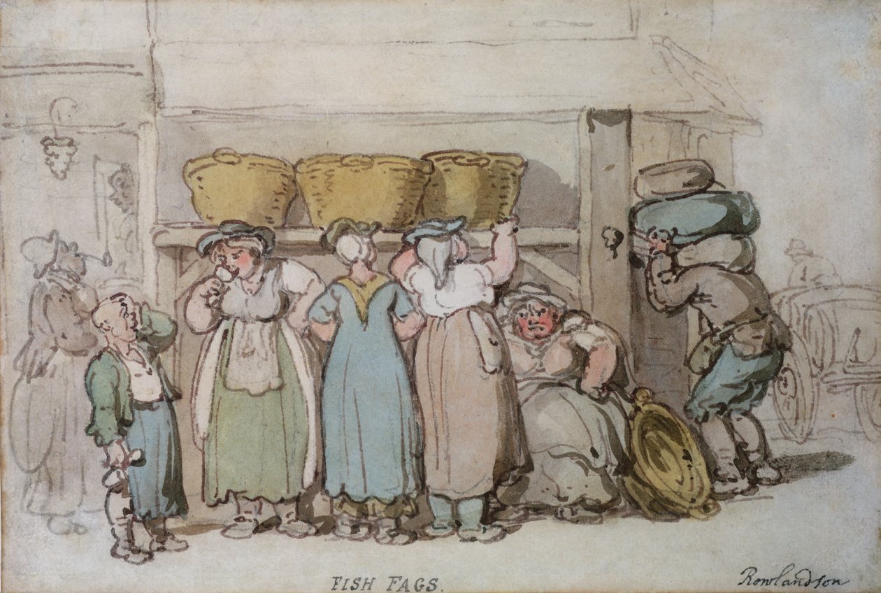 Fish Fags (długopis, toaleta i ołówek na papierze) autorstwa Thomas Rowlandson