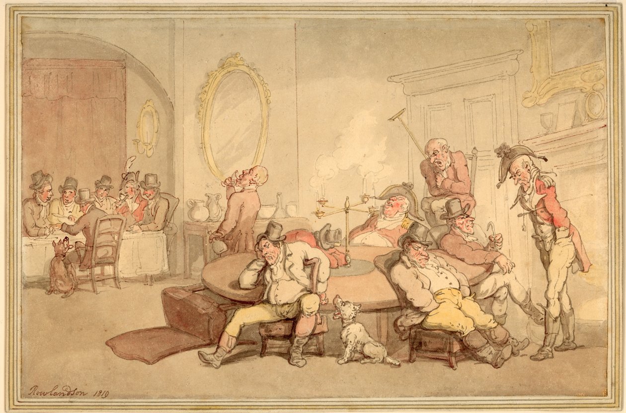 Gry w klubie Brooka (atrament i toaleta na papierze tkanym) autorstwa Thomas Rowlandson
