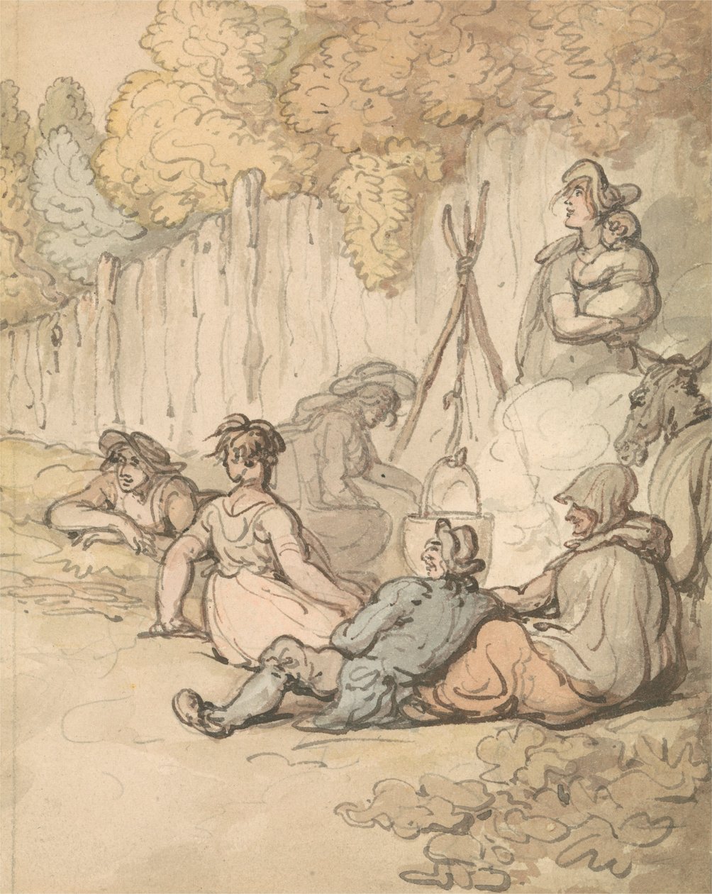 Cyganie gotują na otwartym ogniu autorstwa Thomas Rowlandson