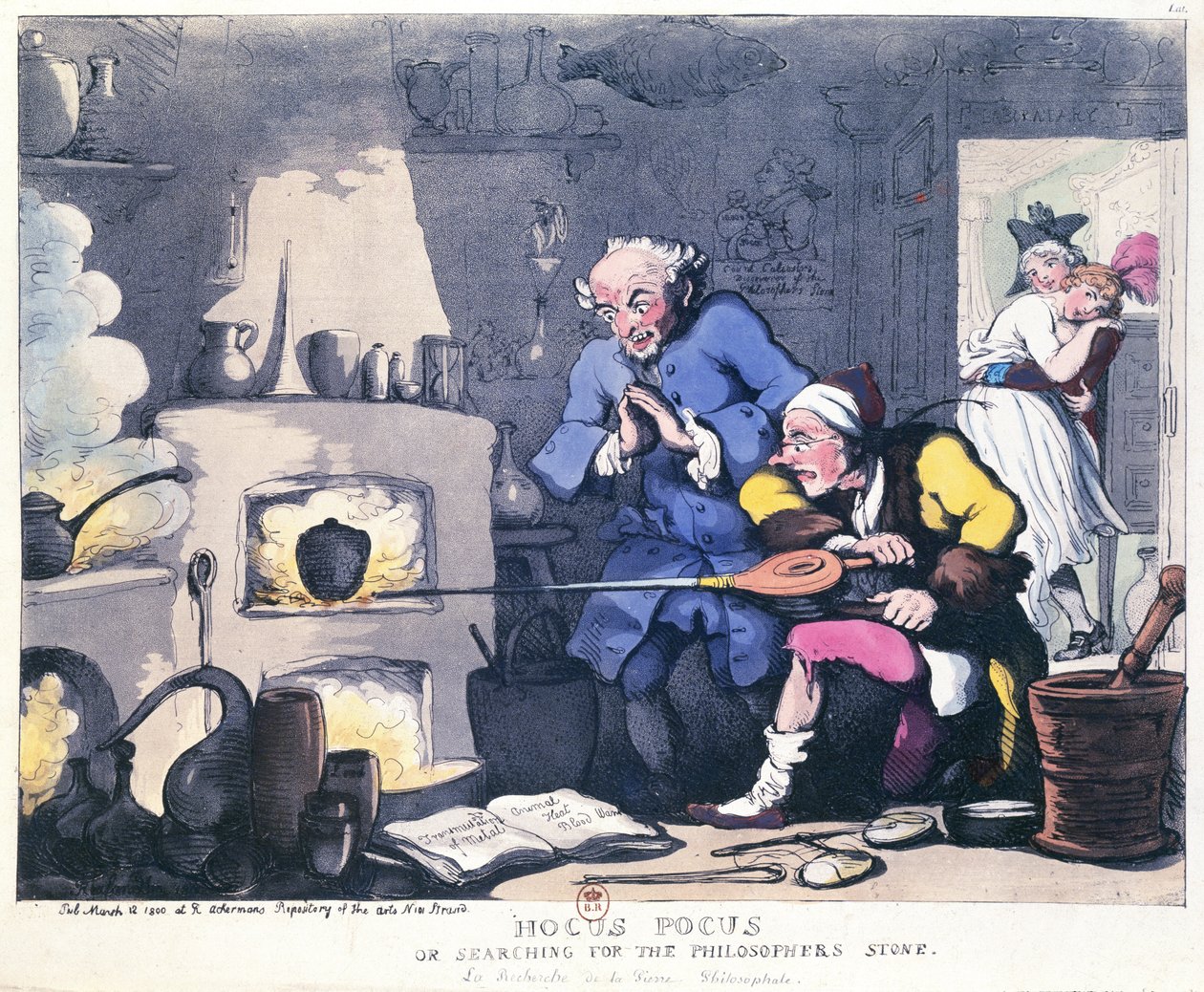 Hocus Pocus, czyli Poszukiwanie Kamienia Filozoficznego, opublikowany w marcu 1800 r. autorstwa Thomas Rowlandson