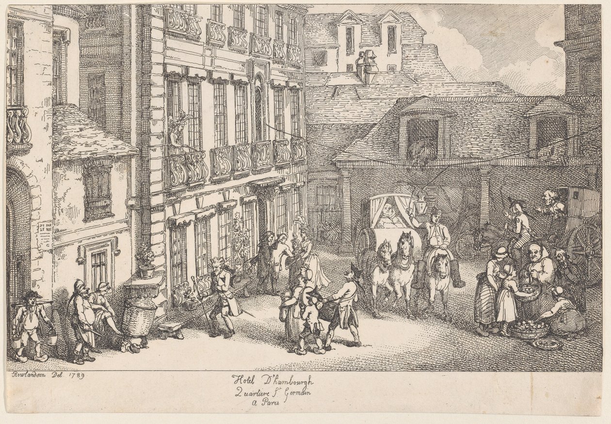 Hotel dHambourgh, Quartiere St. Germain a Paris, 1789 autorstwa Thomas Rowlandson