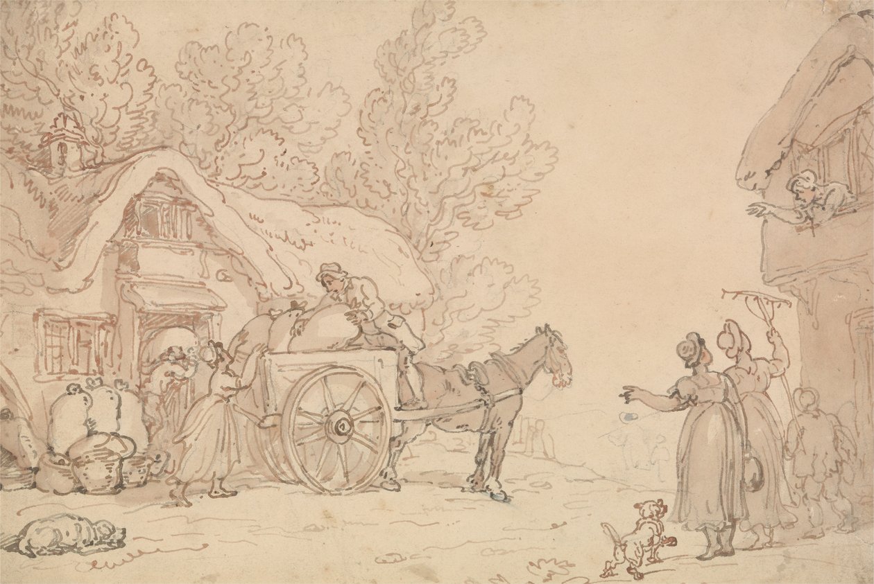 Ładowanie worków do koszyka autorstwa Thomas Rowlandson