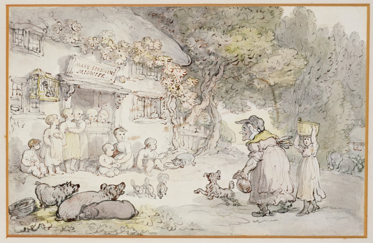 Mary Spriggens, położna (toaleta, długopis i atrament) autorstwa Thomas Rowlandson