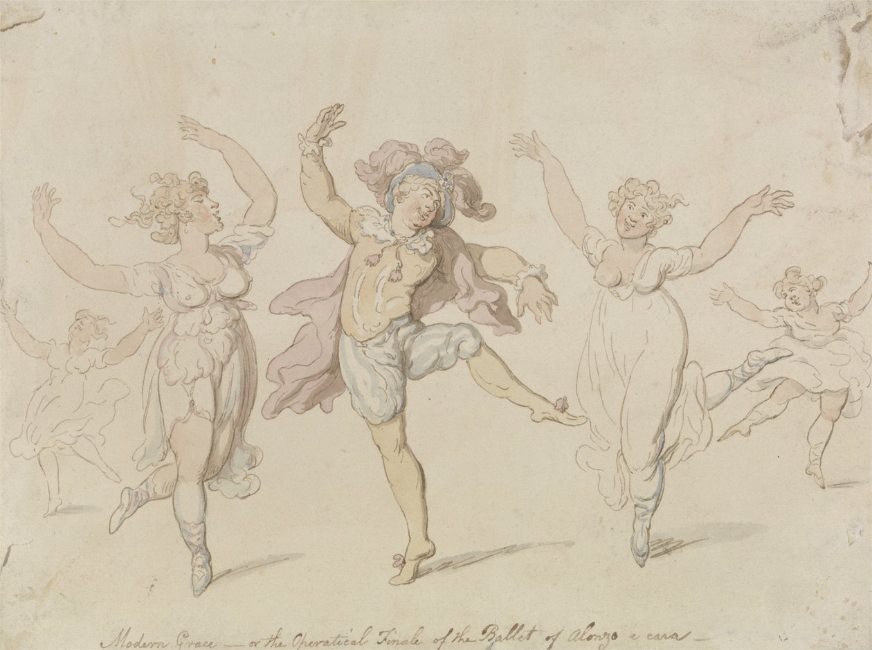 Współczesna Gracja lub Finał operowy baletu Alonzo e caro (toaleta z piórem i atramentem na papierze tkanym) autorstwa Thomas Rowlandson