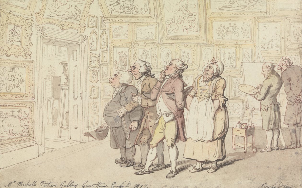 Galeria obrazów pana Michellsa, Grove House, Enfield 1817 autorstwa Thomas Rowlandson