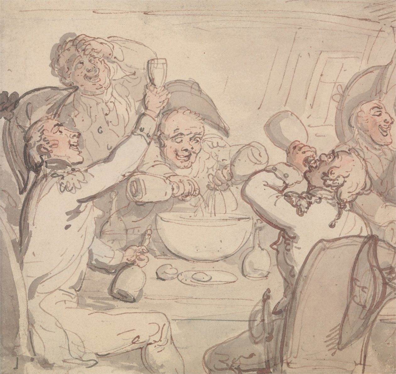Oficerowie marynarki i miska ponczu autorstwa Thomas Rowlandson