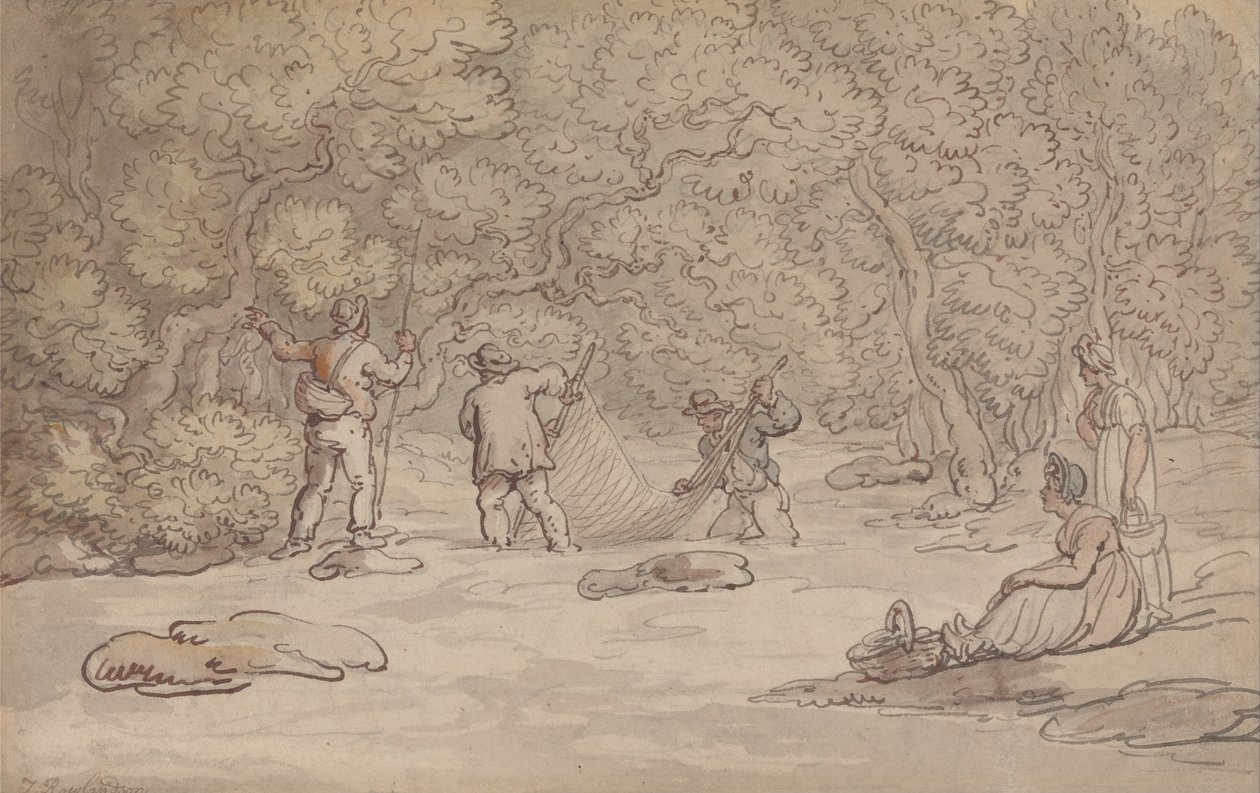 Siatkowanie basenu z łososiem autorstwa Thomas Rowlandson