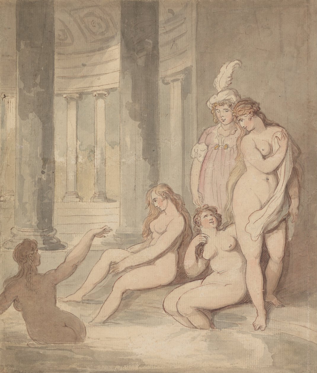 Nimfy w łaźni rzymskiej autorstwa Thomas Rowlandson