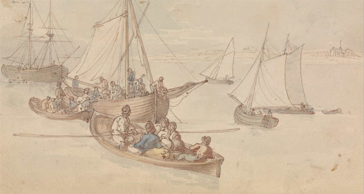 Łodzie wycieczkowe w ujściu rzeki autorstwa Thomas Rowlandson