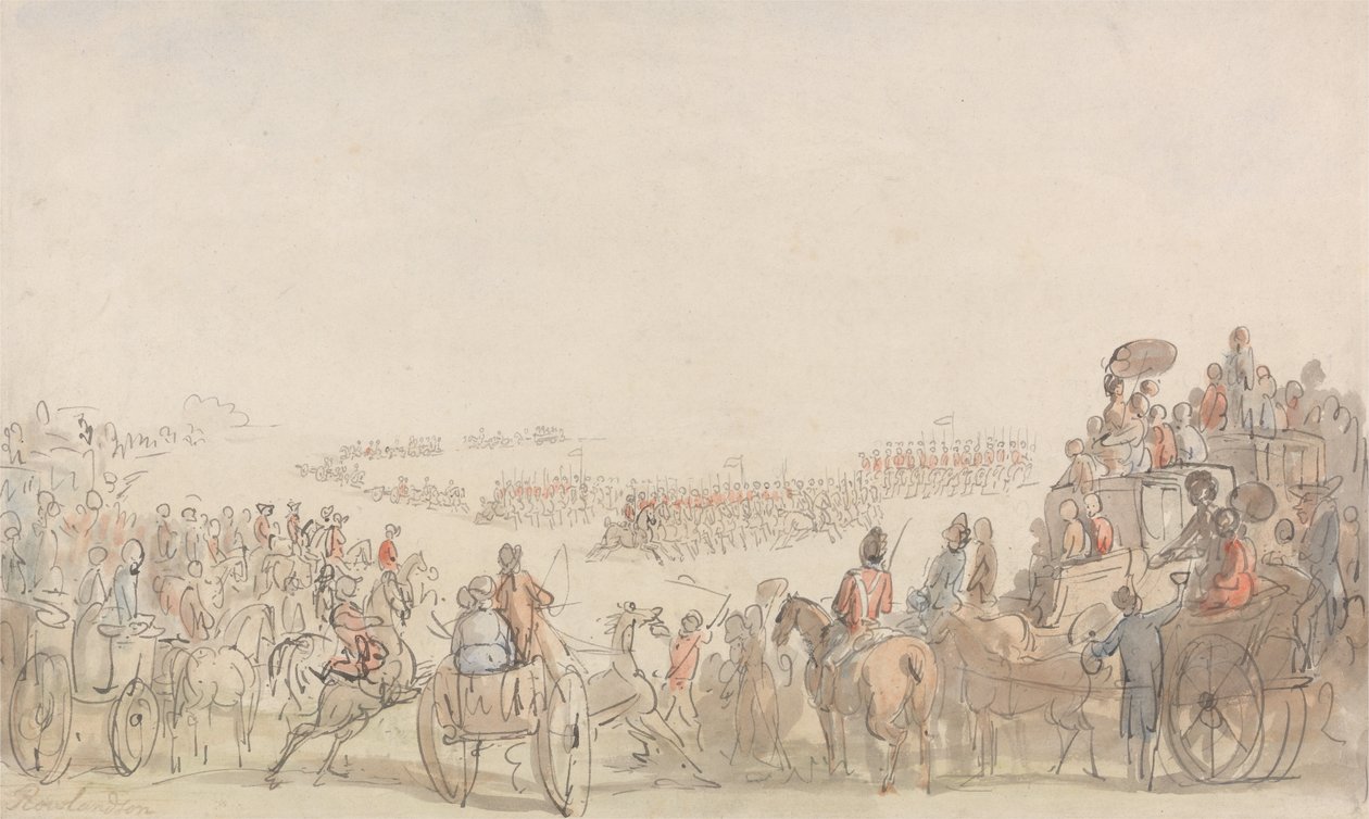 Przegląd Wolontariuszy Lekkich Koni na Wimbledon Common autorstwa Thomas Rowlandson
