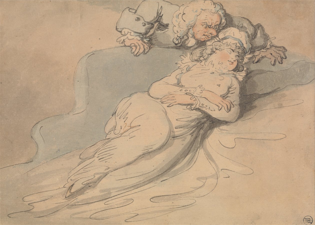 Śpiąca kobieta obserwowana przez mężczyznę autorstwa Thomas Rowlandson