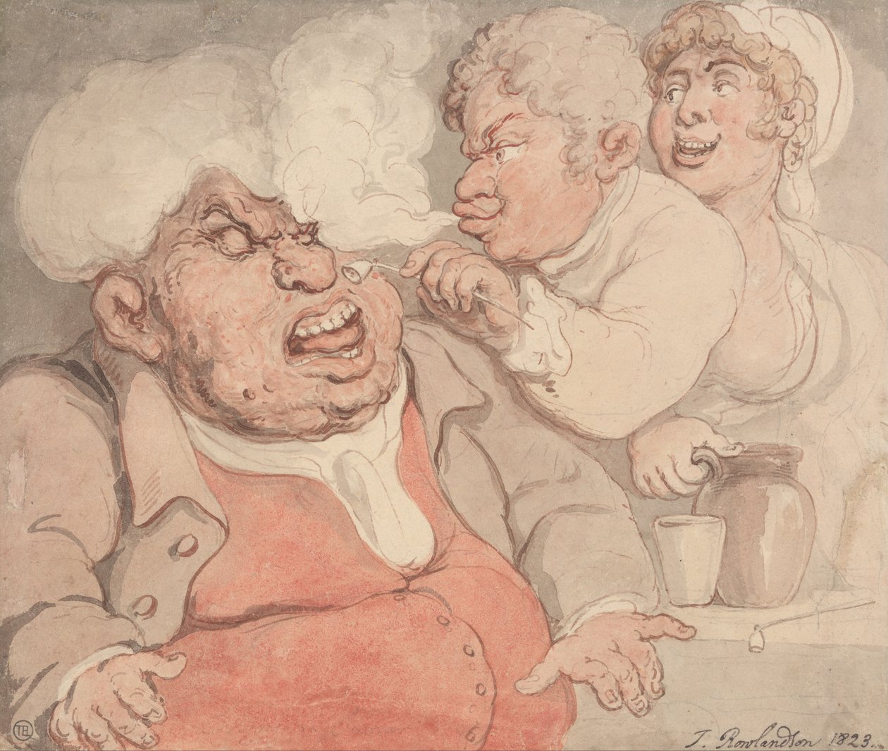 Drwina z dymem z fajki autorstwa Thomas Rowlandson