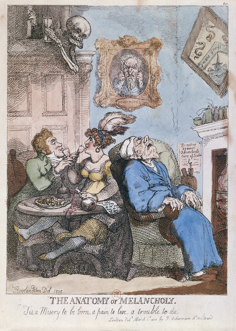 „Anatomia melancholii”, wyd. R. Ackermann, 1 marca 1808 r. autorstwa Thomas Rowlandson