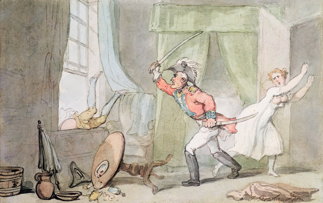 The Angry Husband (pióro i tusz z washami) autorstwa Thomas Rowlandson