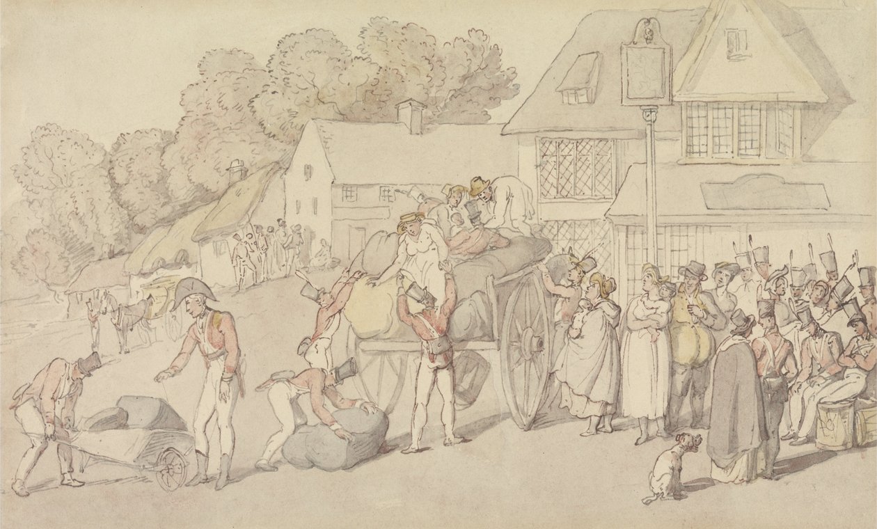 Przybycie kompanii milicji do gospody autorstwa Thomas Rowlandson