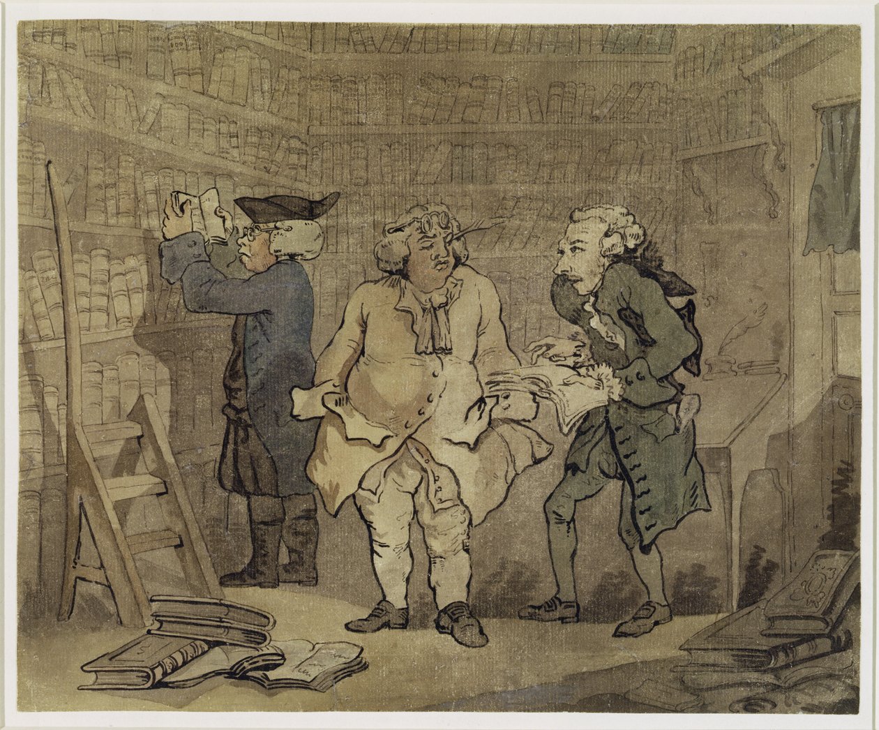Зохиогч ба түүний хэвлэн нийтлэгч, 1784 (саарал угаалга, цаасан дээр харандаагаар бие засах газар)поли autorstwa Thomas Rowlandson