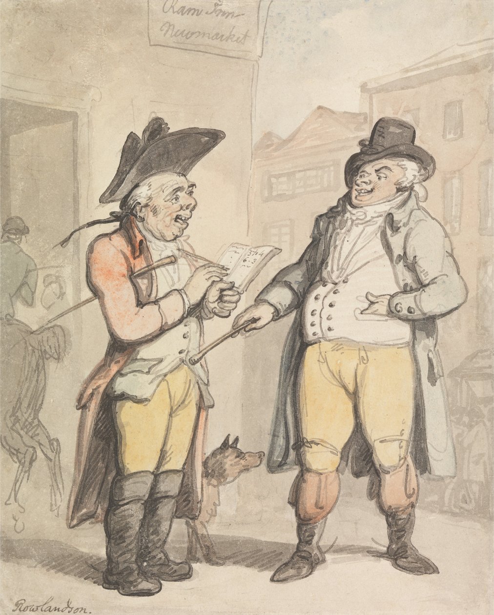 Bukmacher i jego klient przed Ram Inn, Newmarket autorstwa Thomas Rowlandson