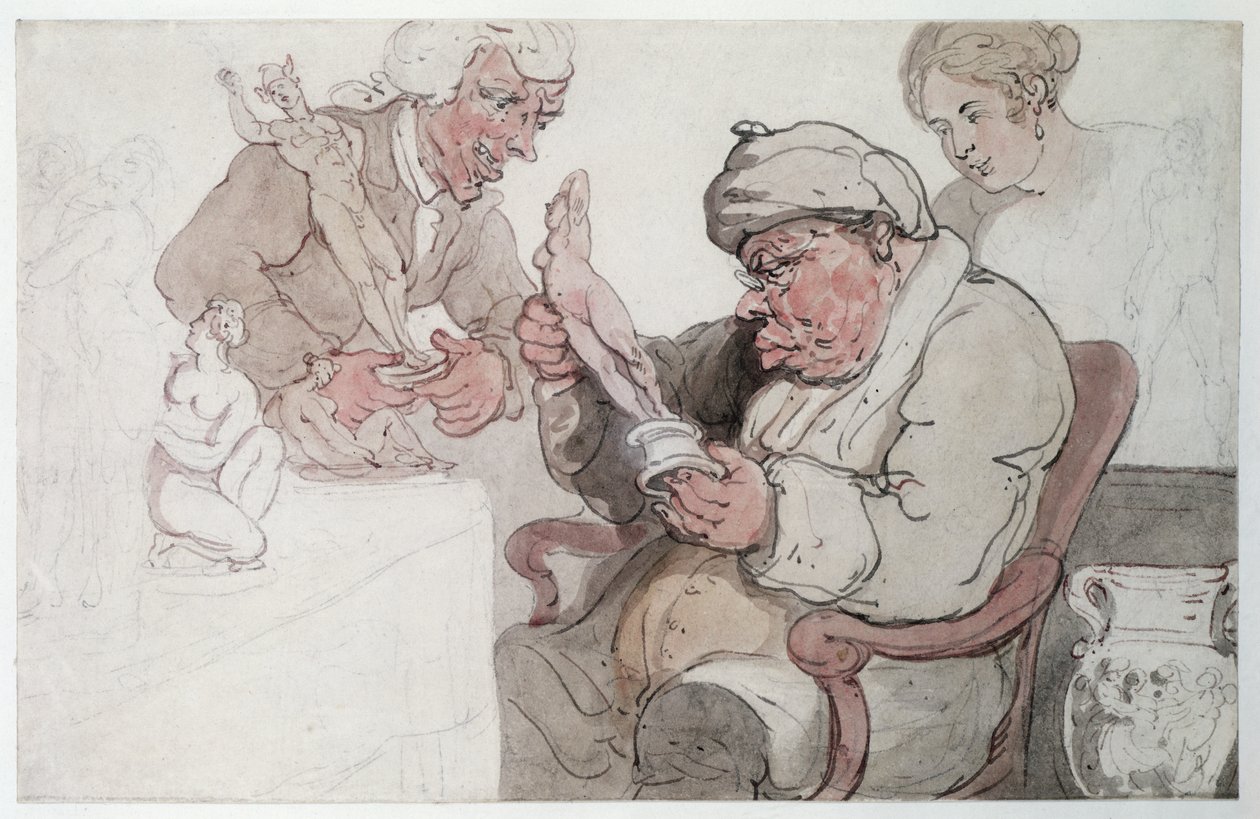 Koneser (długopis, toaleta i ołówek na papierze) autorstwa Thomas Rowlandson