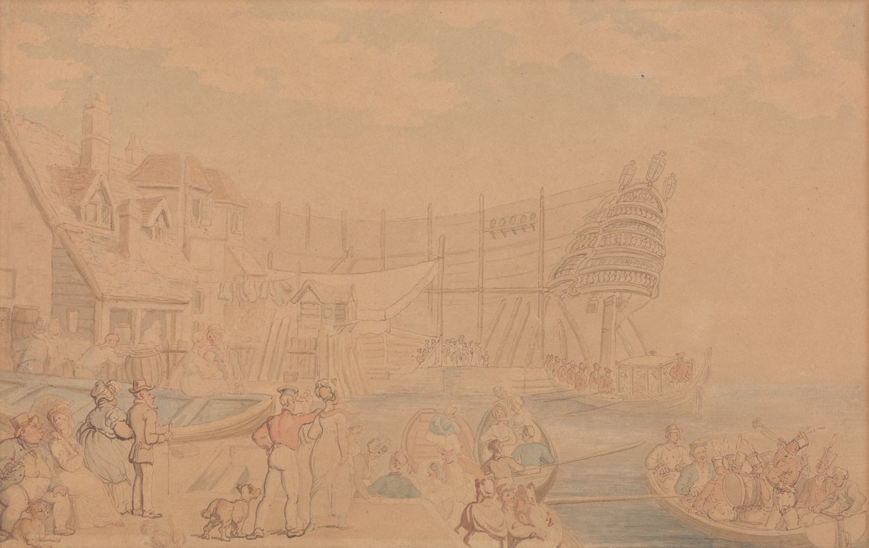 Wodowanie statku autorstwa Thomas Rowlandson