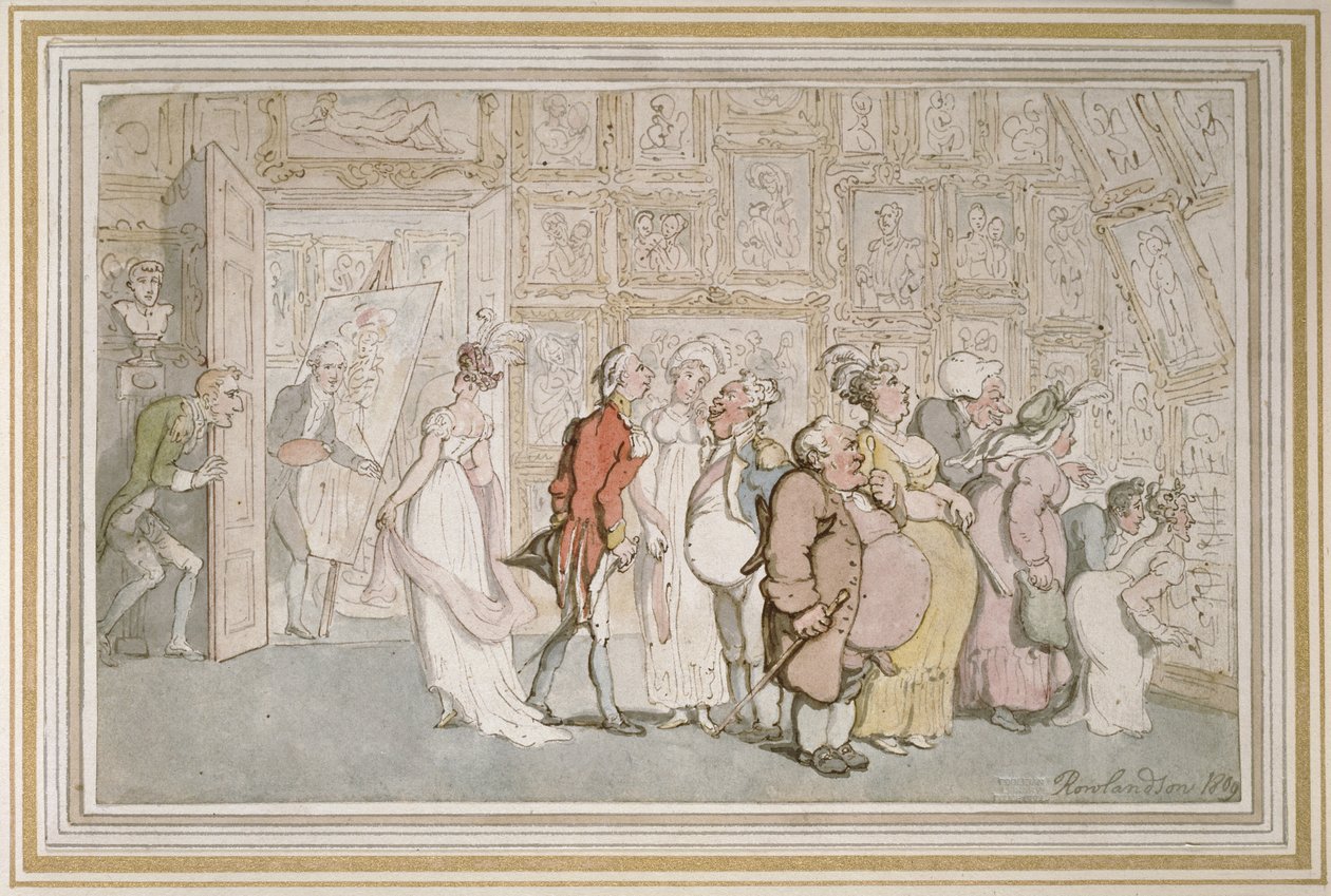 Przedpokój malarza portretowego, 1809 (pióro i brązowy tusz oraz akwarela nad oznaczeniami w kolorze grafitowym) autorstwa Thomas Rowlandson