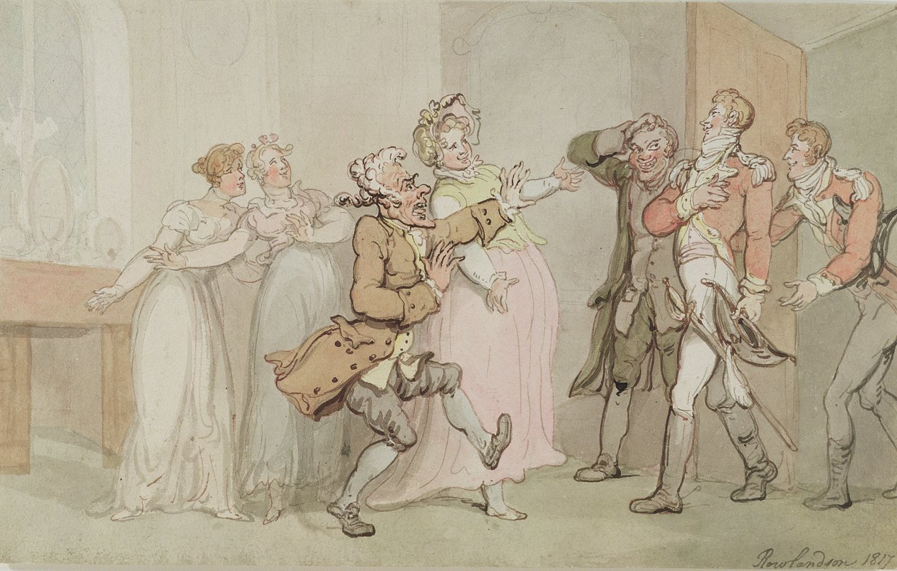 Powrót żołnierza, 1817 (wc i pióro i atrament na papierze) autorstwa Thomas Rowlandson