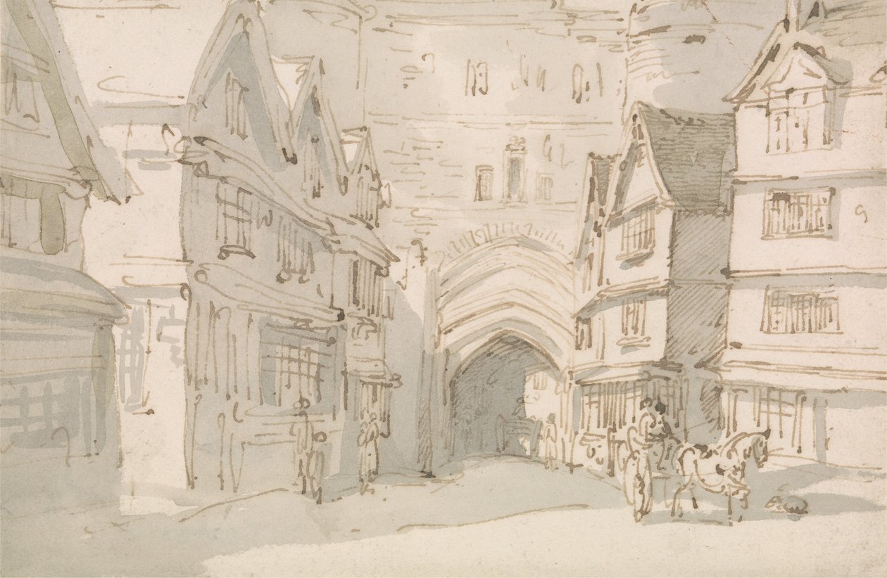 Brama Południowa, Exeter autorstwa Thomas Rowlandson
