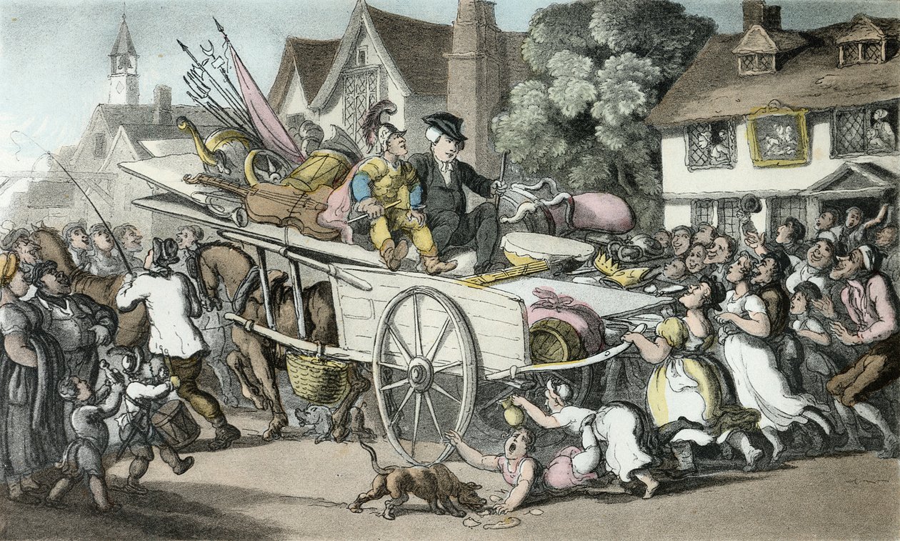 Wikariusz w towarzystwie ze spacerującymi graczami, ilustracja z „Wikariusza Wakefielda” Olivera Goldsmitha, wyd. Ackermann, 1817 (akwatinta ręcznie kolorowana) autorstwa Thomas Rowlandson