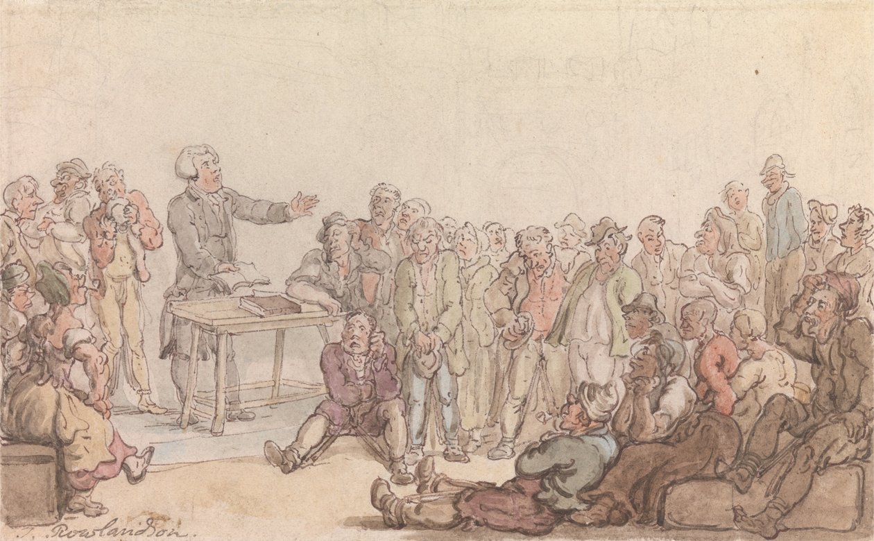 Wikary z Wakefield - Wikary wygłasza kazanie do więźniów autorstwa Thomas Rowlandson