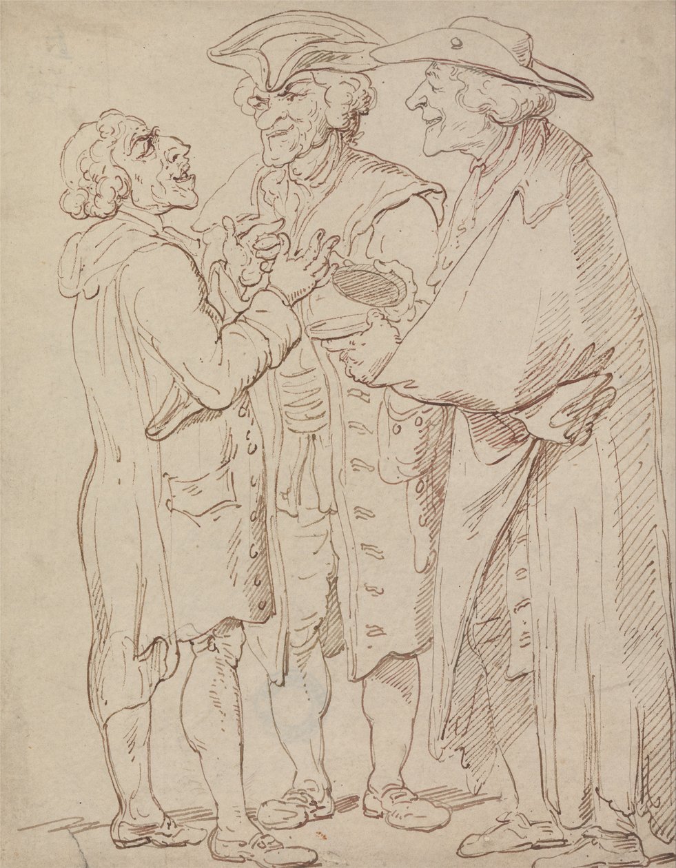 Trzy pełnowymiarowe postacie mówiących mężczyzn autorstwa Thomas Rowlandson