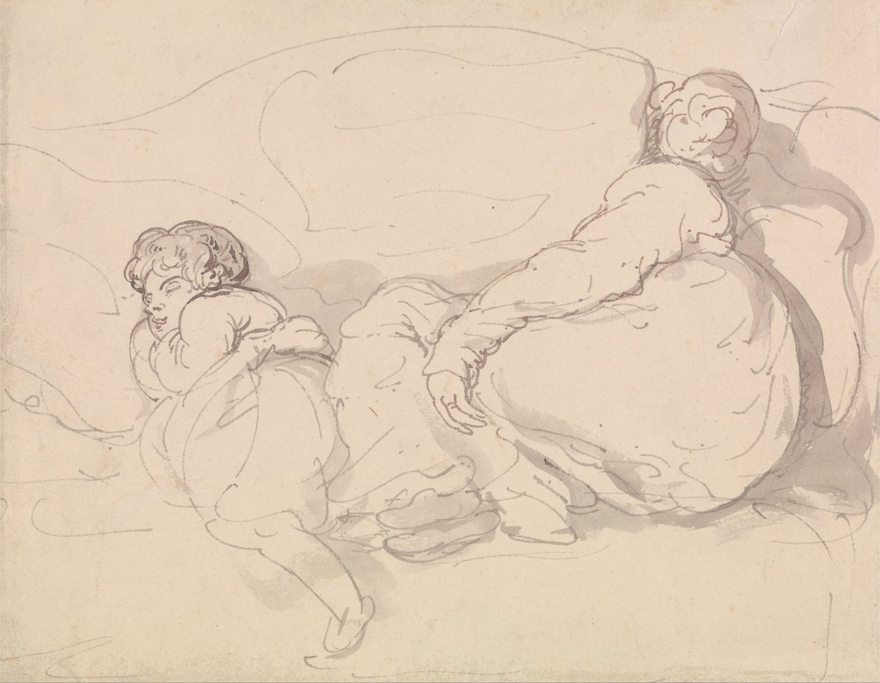 Dwie śpiące postacie autorstwa Thomas Rowlandson