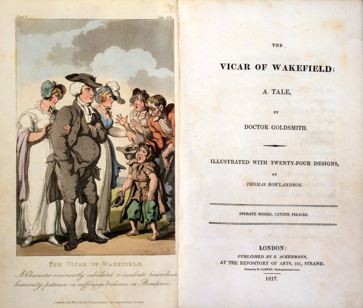 Wikariusz Wakefield, Oliver Goldsmith, Frontispiece, 1817 autorstwa Thomas Rowlandson