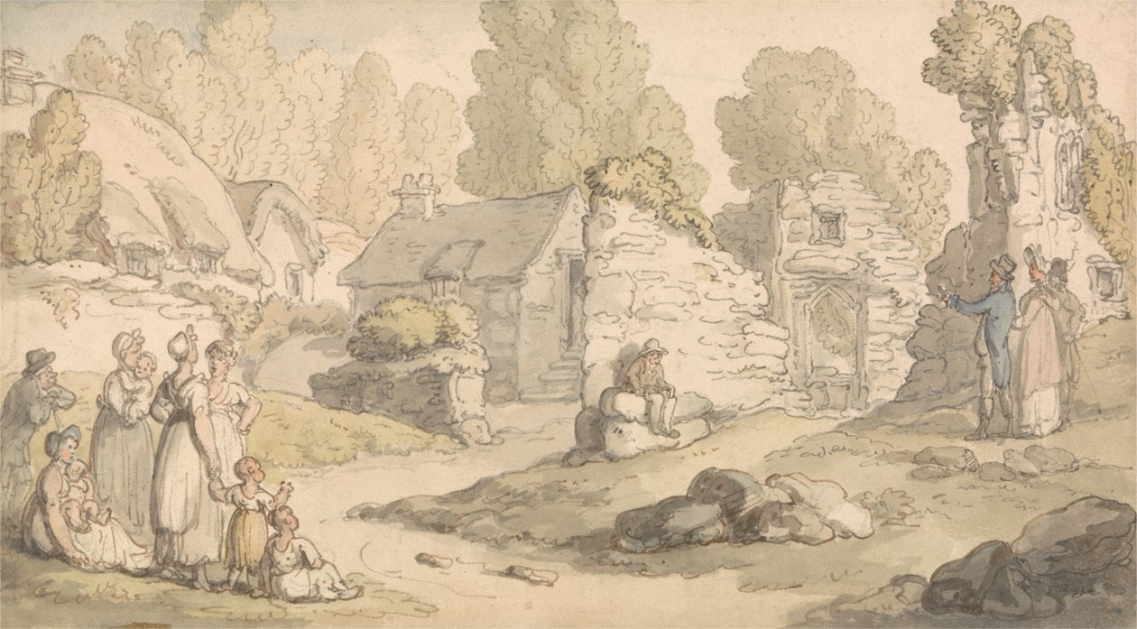 Odwiedzający ruiny opactwa autorstwa Thomas Rowlandson