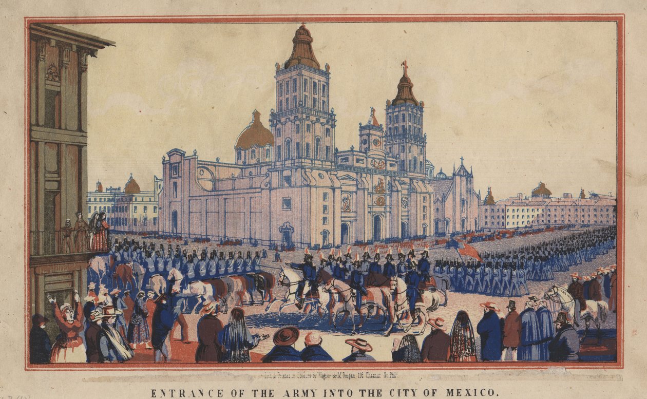 Wejście armii do miasta Meksyk, 1848 (chromolitho) autorstwa Thomas S. Wagner