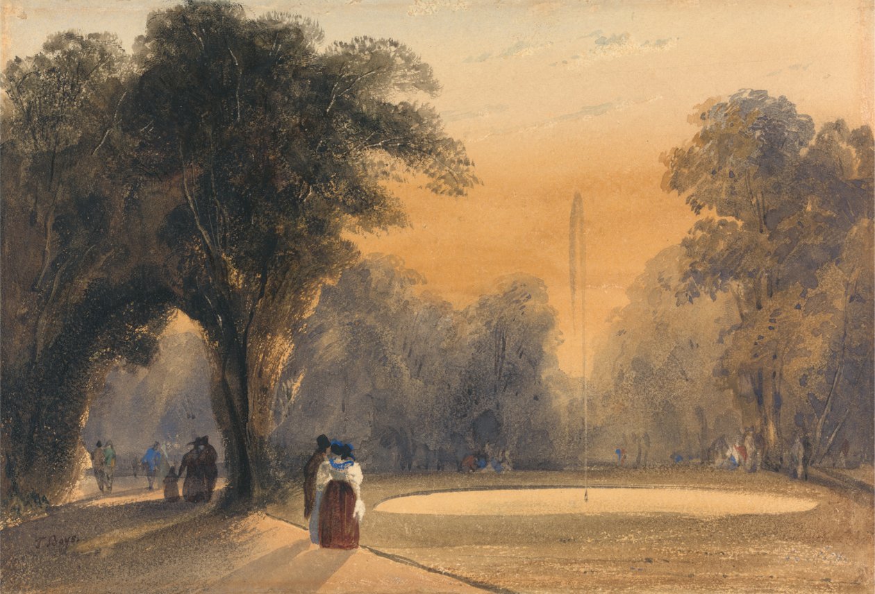 Fontanna w ogrodach, Paryż, wieczór (wc na papierze) autorstwa Thomas Shotter Boys