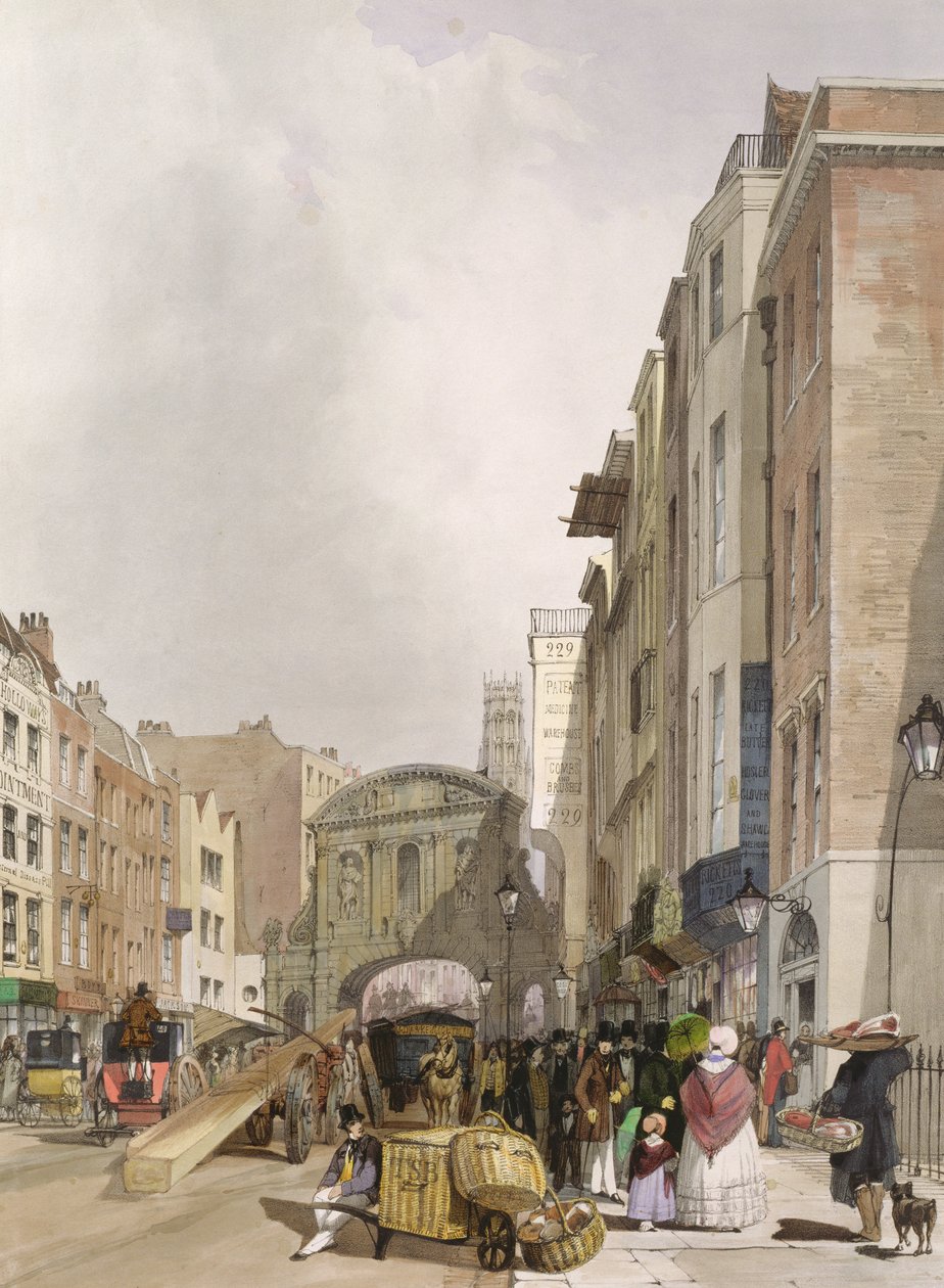 Temple Bar z Strand, 1842 autorstwa Thomas Shotter Boys