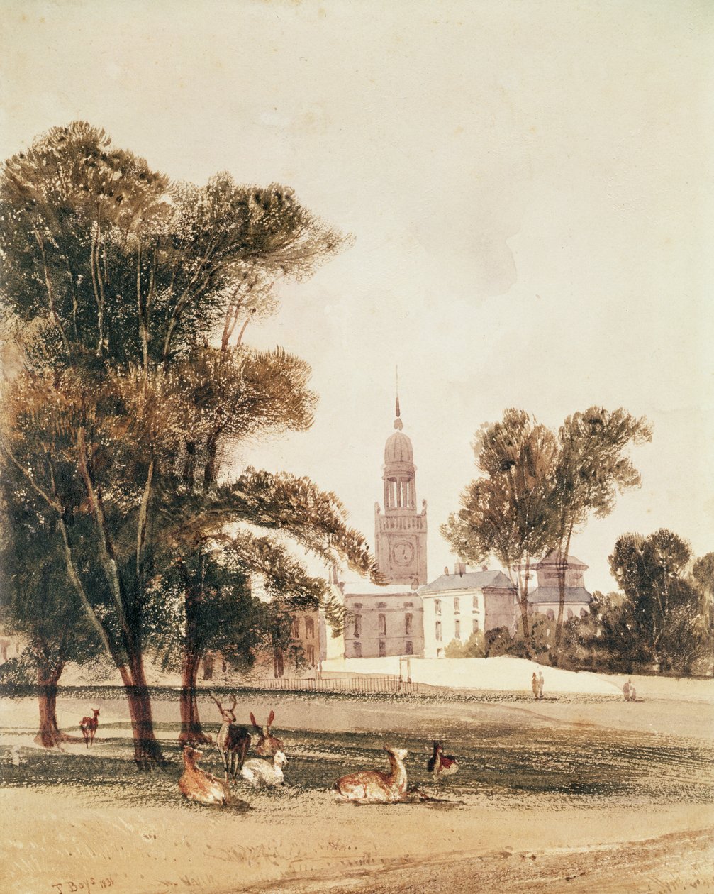 Kościół św. Alfy z parku, Greenwich, 1831 r. autorstwa Thomas Shotter Boys