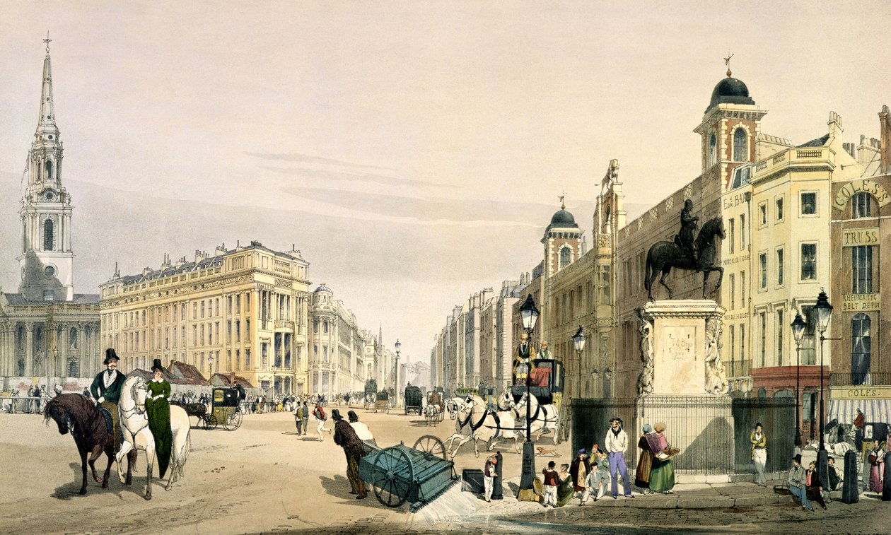 Widok z Charing Cross w kierunku Strand, 1842 autorstwa Thomas Shotter Boys