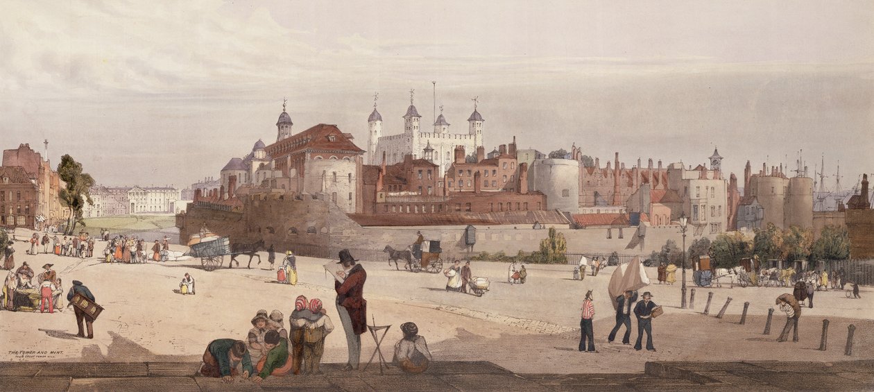 Widok na Tower of London i Mennicę Królewską z Great Tower Hill, 1842 r. autorstwa Thomas Shotter Boys