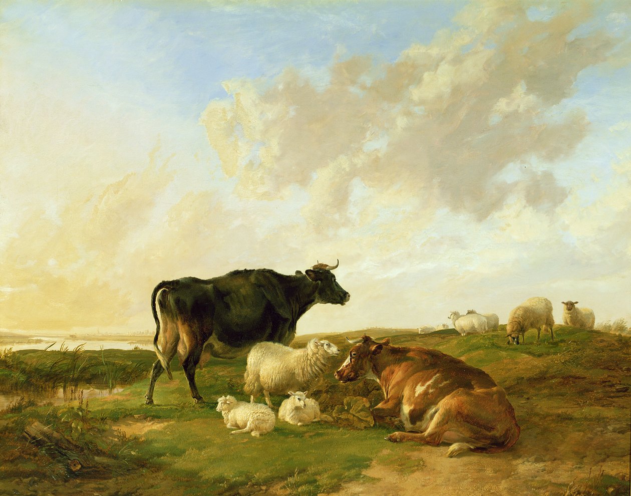 Krajobraz z krowami i owcami, 1850 autorstwa Thomas Sidney Cooper