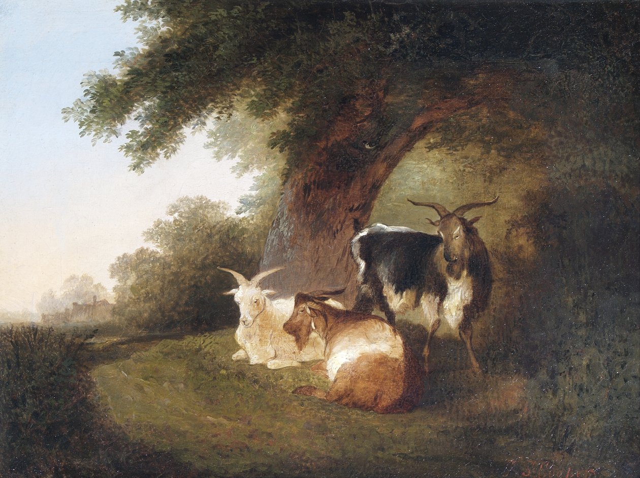 Trzy kozy w krajobrazie, 1848 autorstwa Thomas Sidney Cooper