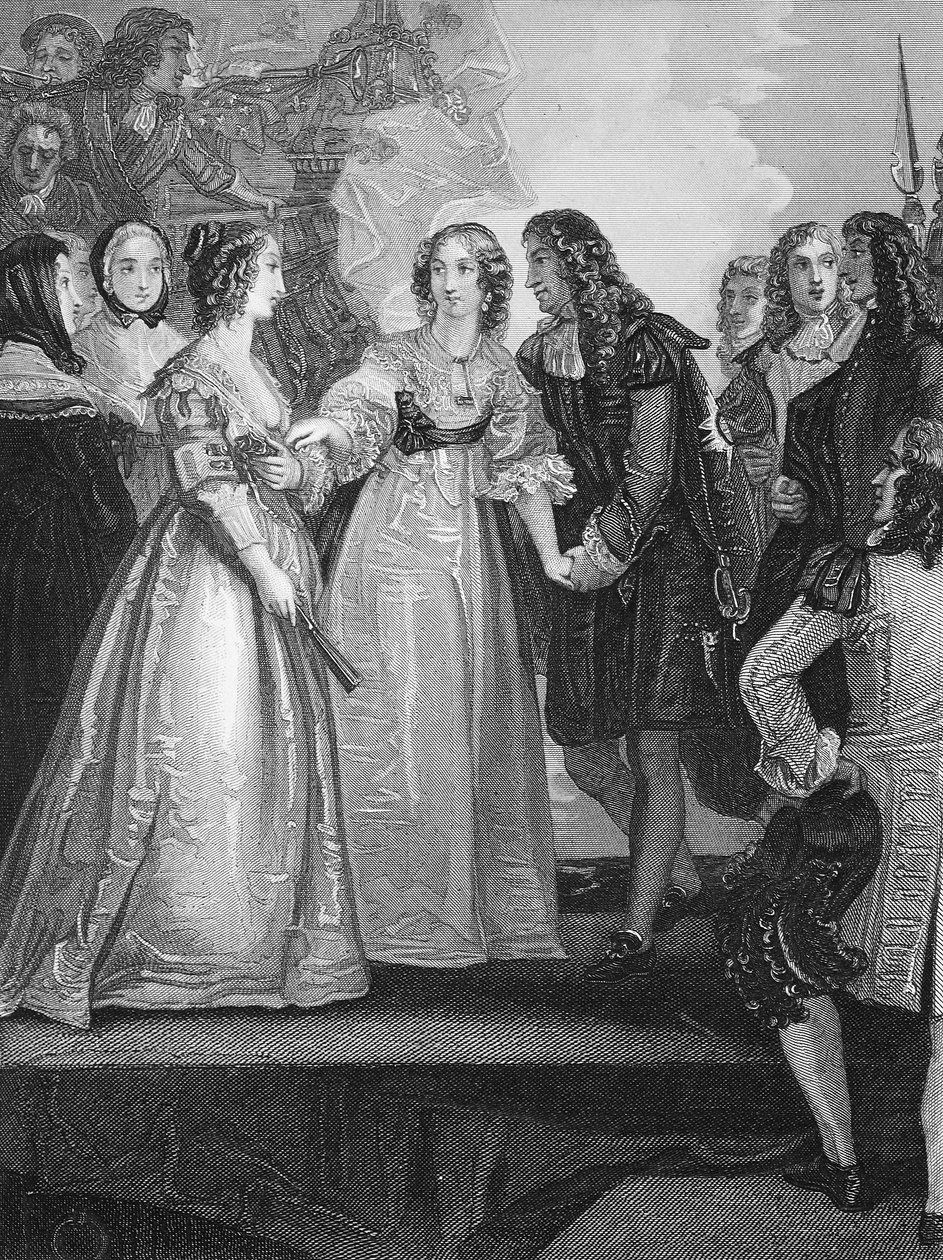 Karol II otrzymujący księżną Orleanu w Dover, grawerowane przez AH Payne autorstwa Thomas Stothard