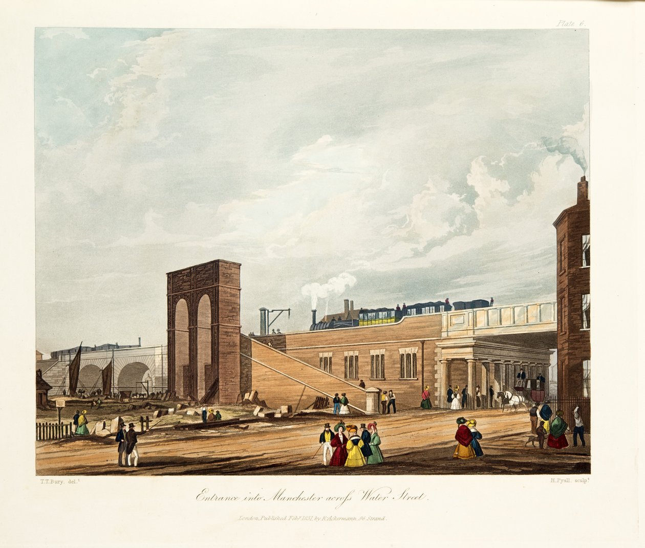 Wejście do Manchesteru przez Water Street, 1831 (rycina ręcznie kolorowana) autorstwa Thomas Talbot Bury