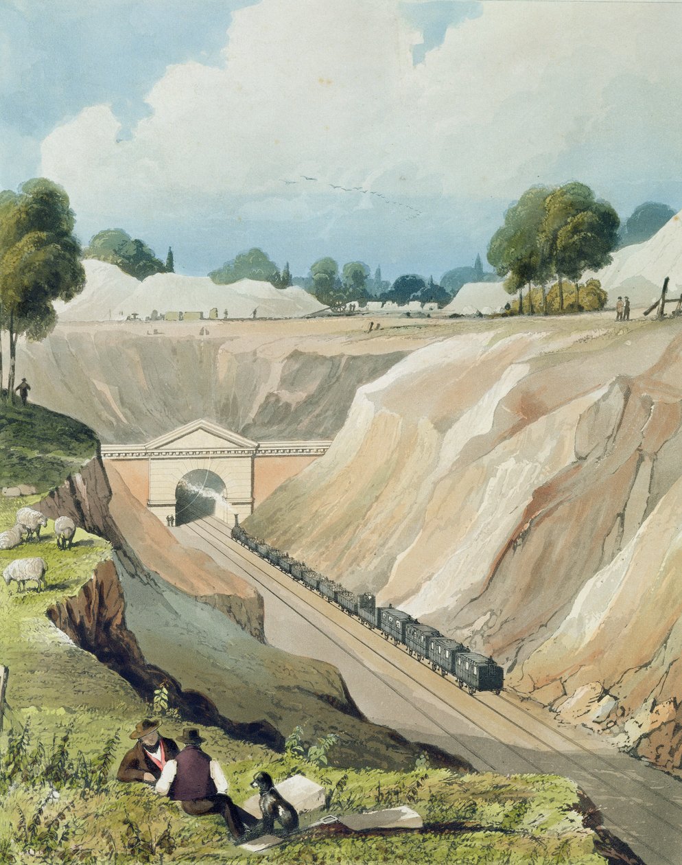 Wejście do tunelu w Watford, tablica 6 z „London and Birmingham Railroad”, grawerowana przez W. Fieldinga, wyd. Ackermann und Co., Londyn, 1837 autorstwa Thomas Talbot Bury
