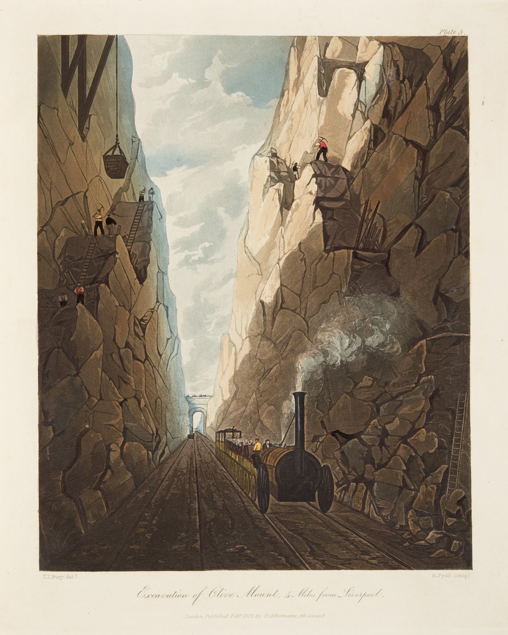 Wykopaliska na Górze Oliwnej, 4 mile od Liverpoolu, 1831 (ręcznie kolorowane grawerowanie) autorstwa Thomas Talbot Bury
